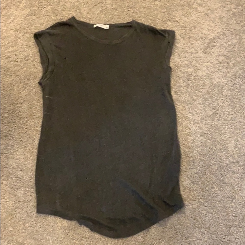 Distressed, sleeveless tee shirt